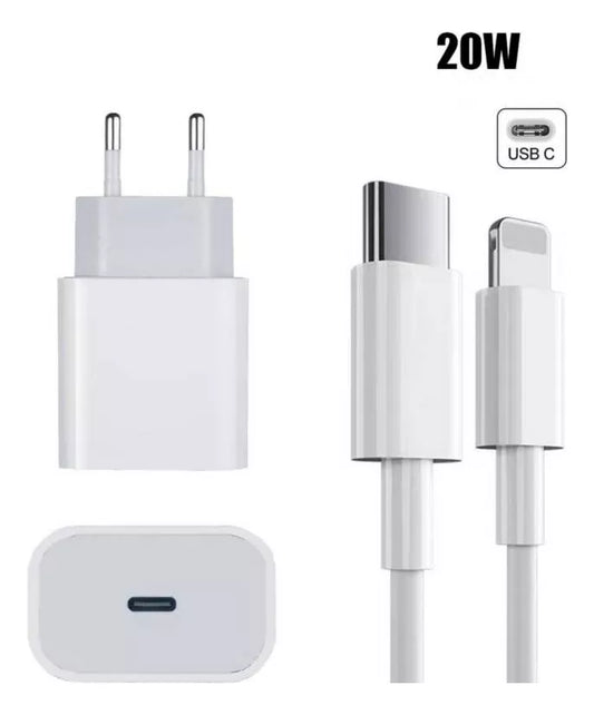 CARGADOR PD + CABLE IPHONE 20W ALT CARGA RAPIDA