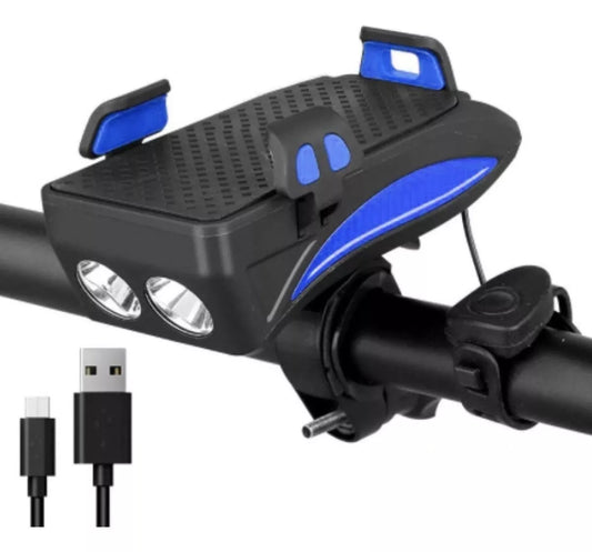 LUZ DE BICI 3 LED PORTA Y CARGA CELULAR.