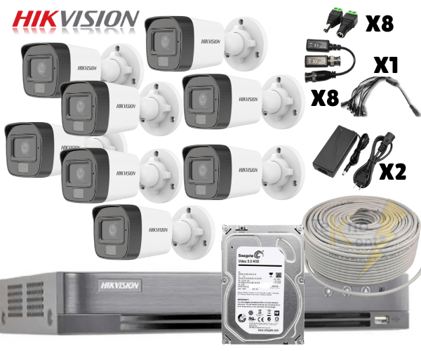 Kit 8 Camaras Bala Con Audio Hikvision 2 Mp Full Hd