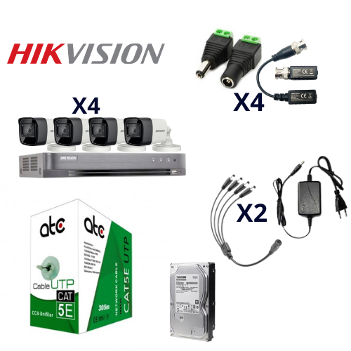 Cctv Kit Pro Hikvision Dvr 4ch + 4 Cam 2mp Cable Utp