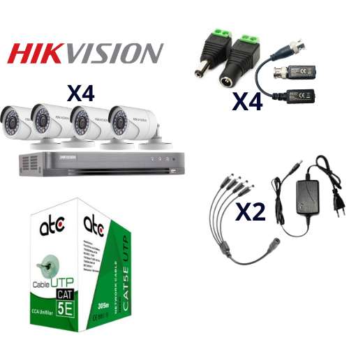 Cctv Kit Pro Hikvision Dvr 4ch + 4 Cam 2mp Cable Utp